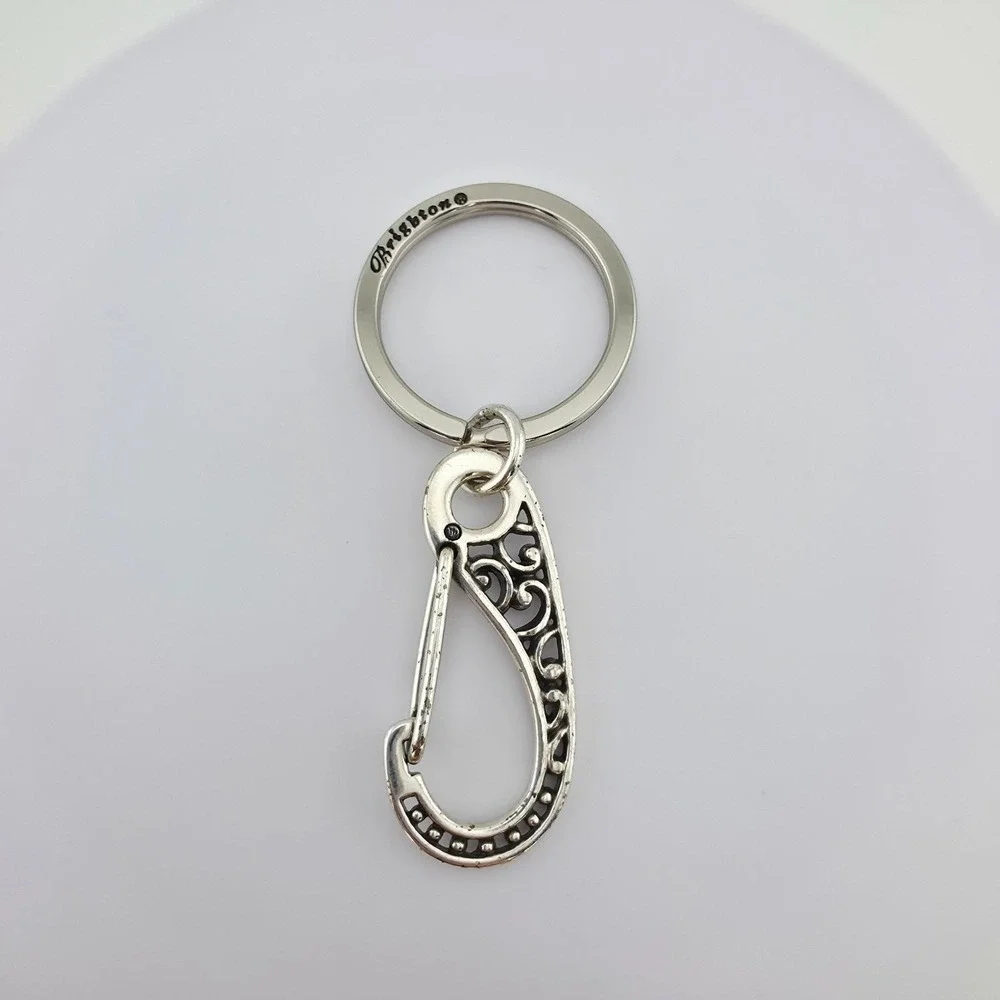BRIGHTON 'Crystal Ball' Key Fob Key Chain Handbag Clip Scrollwork Silver Plate